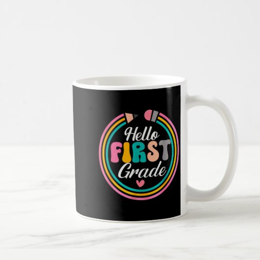 Mug Funny Hello First Grade Pencil Circle Design  (Droite)