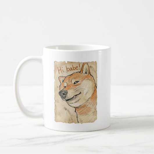 Mug Funny "Hi Babe" Winking Shiba Inu Valentine's Art (Gauche)