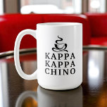 Mug Funny Humour du campus Kappa Kappa Chino<br><div class="desc">Une tasse de latte amusante qui transporte un amour du cappuccino avec son spin "Kappa Kappa Chino" sur la vie de campus grec et les cafés! Doté d'un graphique de tasse de café vapeur et de lettres collégiales noires audacieuses sur une tasse blanche, ce design est parfait pour les amateurs...</div>
