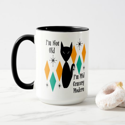 Mug Funny I'm Not Old I'm Mid Century Modern Black Cat (Avec donut)