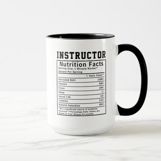 Mug Funny Instructor Nutrition Facts Educator Gift (Droite)