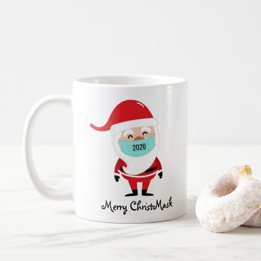 Mug Funny Joyeux Père Noël de Noël portant le masque 2 (Avec donut)