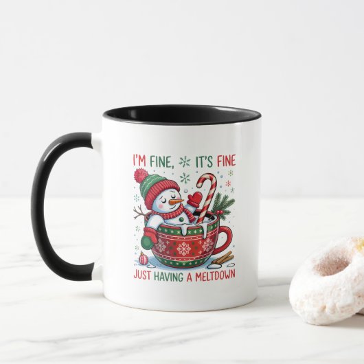 Mug Funny Just Having a Meltdown Snowman Christmas (Avec donut)