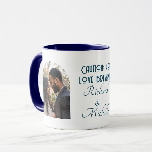 Mug Funny Love Quote Custom Photo and Names Blue (Devant gauche)