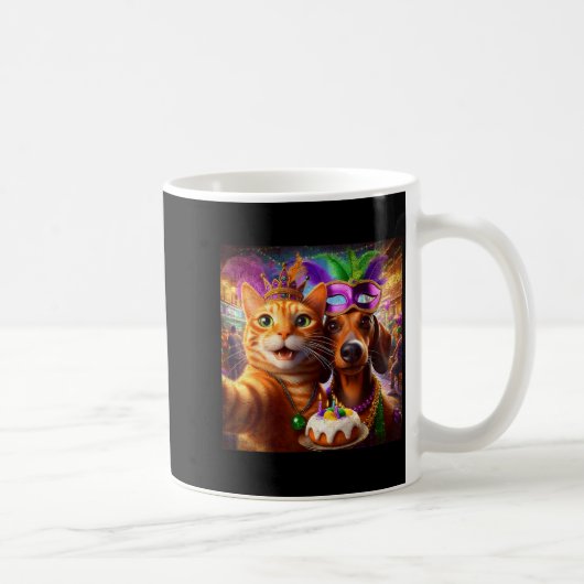 Mug Funny Mardi Gras Cat Dachshund Selfie Squad (Droite)