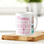 Mug Funny Memaw Grandchildren Names & Photo Collage<br><div class="desc">Un cadeau parfait pour une grand-mère qui déteste être appelée grand-mère, cette mignonne et drôle tasse de Memaw comporte le dicton "Memaw - parce que grand-mère est pour vieilles dames" dans un collage de cinq photos de ses petits-enfants. Personnalisez avec un message personnalisé, les noms des petits-enfants, et/ou l'année sur...</div>