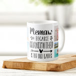 Mug Funny Memaw Grandchildren Names & Photo Collage<br><div class="desc">Un cadeau parfait pour une grand-mère qui déteste être appelée grand-mère, cette mignonne et drôle tasse de Memaw comporte le dicton "Memaw - parce que grand-mère est pour vieilles dames" dans un collage de cinq photos de ses petits-enfants. Personnalisez avec un message personnalisé, les noms des petits-enfants, et/ou l'année sur...</div>