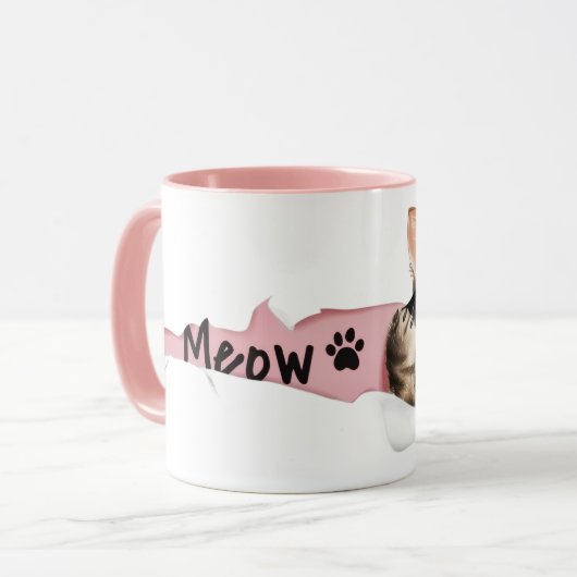 Mug Funny “Meow” Cat with Glasses Design (Devant gauche)