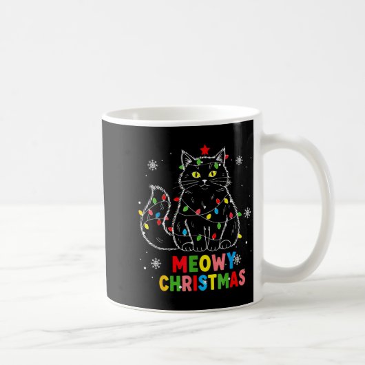Mug Funny Meowy Christmas Xmas Lights Black Cat Pajama (Droite)