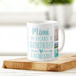 Mug Funny Mimi Grandchildren Names & Photo Collage<br><div class="desc">Un cadeau parfait pour une grand-mère qui déteste être appelée grand-mère, cette mignonne et drôle mug de Mimi présente le dicton "Mimi - parce que grand-mère est pour vieilles dames" dans un collage de cinq photos de ses petits-enfants. Personnalisez avec un message personnalisé, les noms des petits-enfants, et/ou l'année sur...</div>