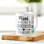 Mug Funny Mimi Grandchildren Names & Photo Collage<br><div class="desc">Un cadeau parfait pour une grand-mère qui déteste être appelée grand-mère, cette mignonne et drôle mug de Mimi présente le dicton "Mimi - parce que grand-mère est pour vieilles dames" dans un collage de cinq photos de ses petits-enfants. Personnalisez avec un message personnalisé, les noms des petits-enfants, et/ou l'année sur...</div>