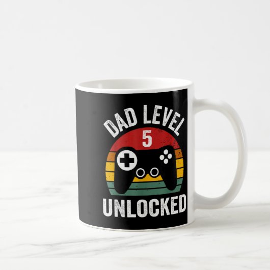 Mug Funny New Dad Shirt Dad Level 5 Unlocked For 5 Kid (Droite)