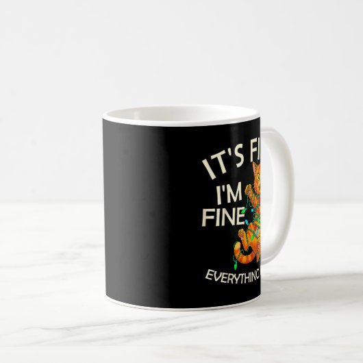 Mug Funny Orange Cat Christmas Light It's Fine I'm Fin (Devant droit)