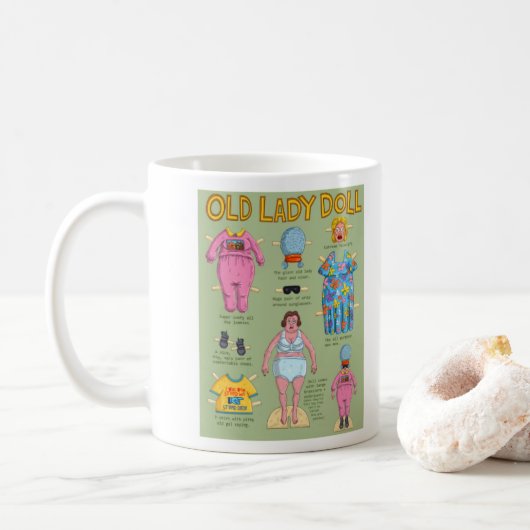 Mug FUNNY Over the Hill Old Lady Papier poupée (Avec donut)