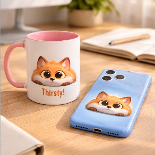 Mug Funny Peekaboo Fox "Thirsty!" Cute Office Gift