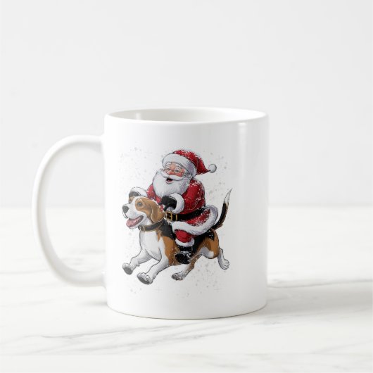Mug Funny Père Noël équitation Chien Beagle Noël Pour (Gauche)