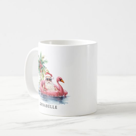 Mug Funny Père Noël Flamant rose Plage tropicale Noël (Devant gauche)