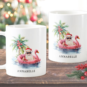 Mug Funny Père Noël Flamant rose Plage tropicale Noël