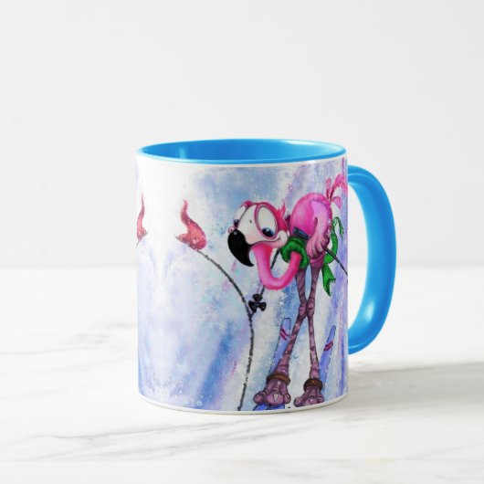 Mug Funny Pink Flamant rose Skier - Dessin Dessin Dess (Devant droit)