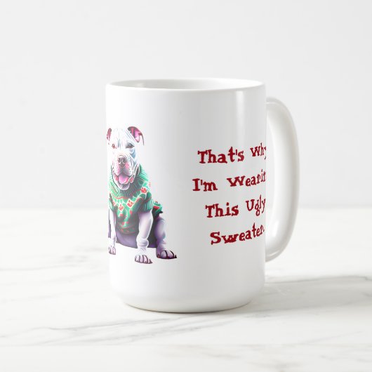 Mug Funny Pit Bull dans le pull de Noël (Devant droit)
