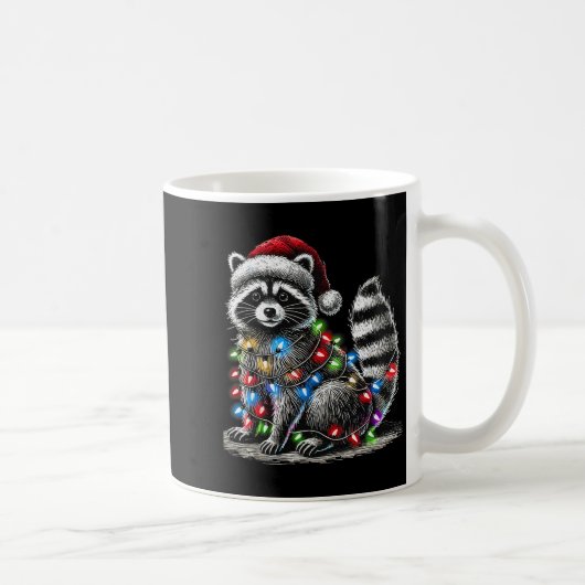Mug Funny Raccoon Santa Hat Christmas Tree Lights Paja (Droite)