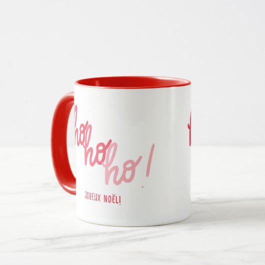 Mug Funny Red Pink Hohoho Joyeux Noel Typography (Devant gauche)