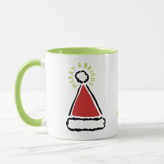 Mug Funny Red Santa Chapeau Merry & Bright Typographie (Gauche)