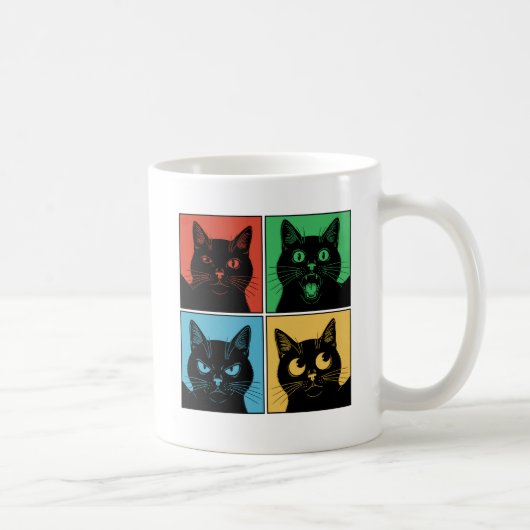 Mug Funny Retro Vintage Curious Black Cats (Droite)