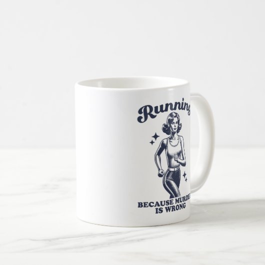 Mug Funny Running Because Murder Is Wrong Retro 11oz (Devant droit)