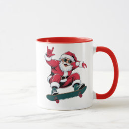 Mug Funny Santa Claus sur skateboard