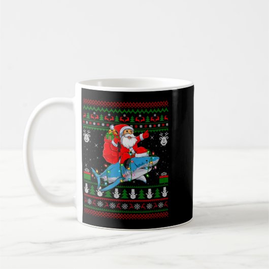 Mug Funny Santa Riding Shark Ugly Christmas Sweaters S (Gauche)