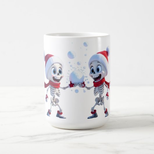 Mug Funny Santa Skeletons Having a Snowball Fight (Centre)