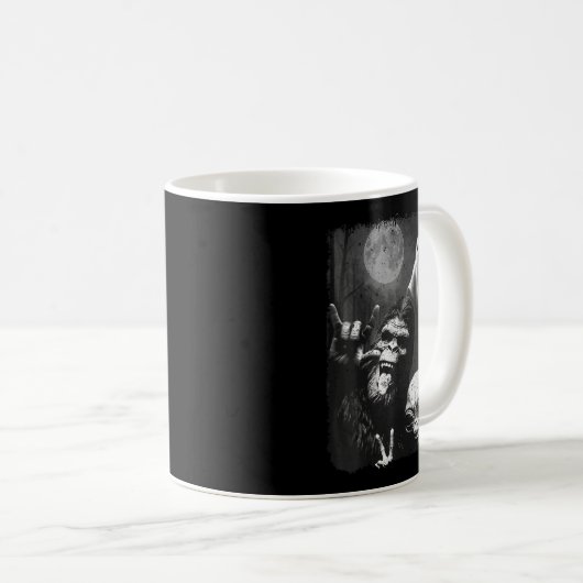 Mug Funny Sasquatch & Alien Rock On Hand Sign Ghos (Devant droit)