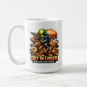 Mug Funny Sci-Fi Fantasy Meme Art, Alien Riding Dinosa (Gauche)