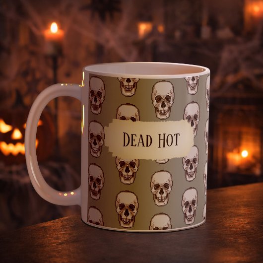 Mug Funny Skull Dead Hot Gothic Gray Pixel Art Pattern