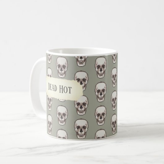 Mug Funny Skull Dead Hot Gothic Gray Pixel Art Pattern (Devant gauche)