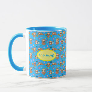 Mug Funny Sloth Hearts Floral Blue Motif Ajouter un