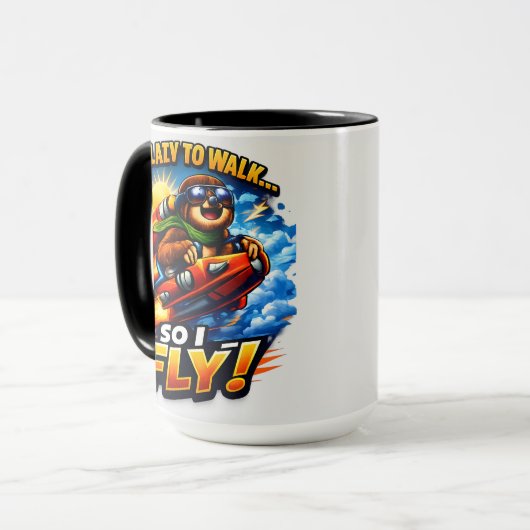 Mug Funny Sloth Rocket Meme, Too Lazy to Walk So I Fly (Devant gauche)