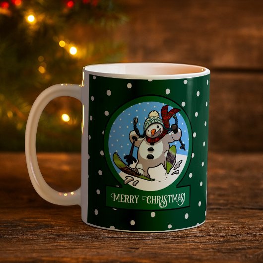 Mug Funny Snowman Merry Christmas! Skiing Cartoon