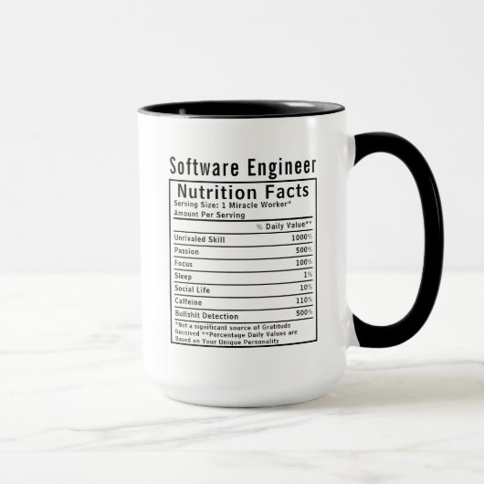 Mug Funny Software Engineer Nutrition Facts Tech Gift (Droite)