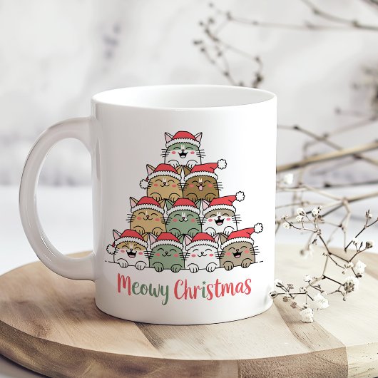 Mug Funny Stacked Cats Meowy Christmas Tree