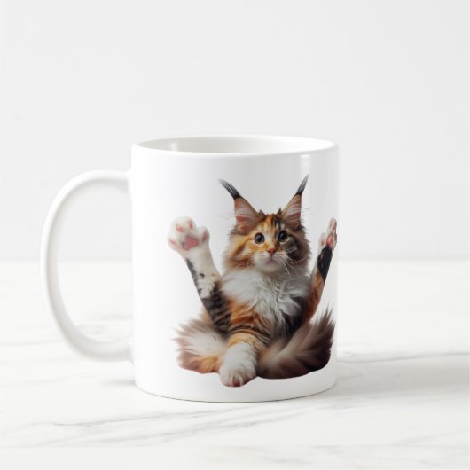 Mug Funny Stretching Maine Coon Kitten Photo (Gauche)