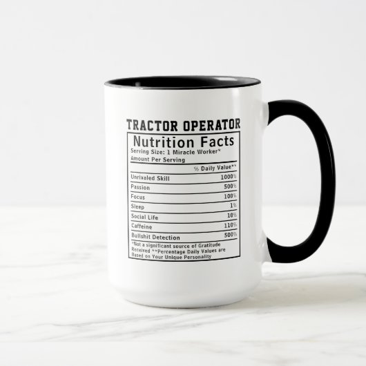Mug Funny Tractor Operator Nutrition Facts Boss Gift (Droite)