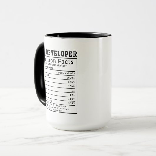 Mug Funny Web Developer Nutrition Facts Coding Life  (Devant gauche)