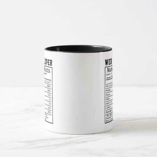 Mug Funny Web Developer Nutrition Facts Coding Life (Centre)