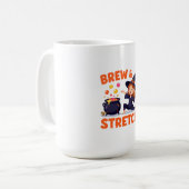 Mug Funny Witch Yoga Design – "Brew & Stretch" Cartoon (Devant gauche)