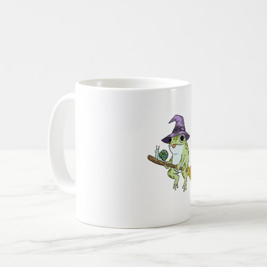 Mug Funny Wizard Frog Rides A Broomstick Illustration (Devant gauche)