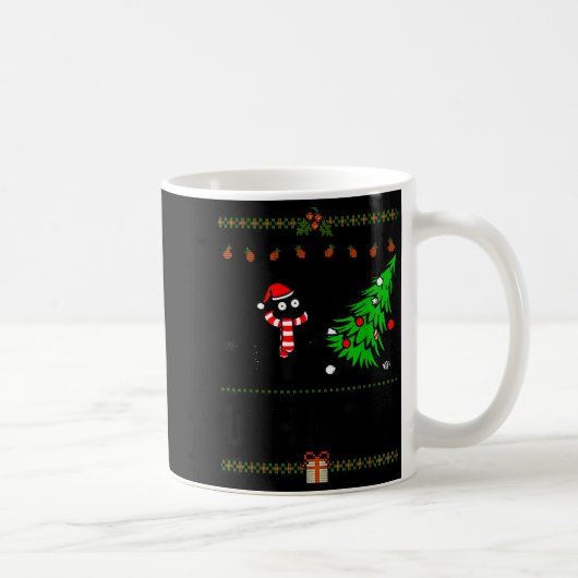 Mug Funny Xmas Black Cat Pushing Christmas Tree Over C (Droite)