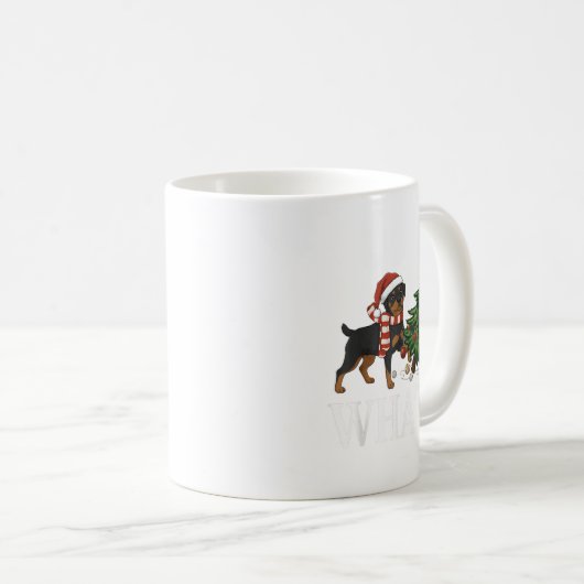 Mug Funny Xmas Rottweiler Poussant l'arbre de Noël (Devant droit)