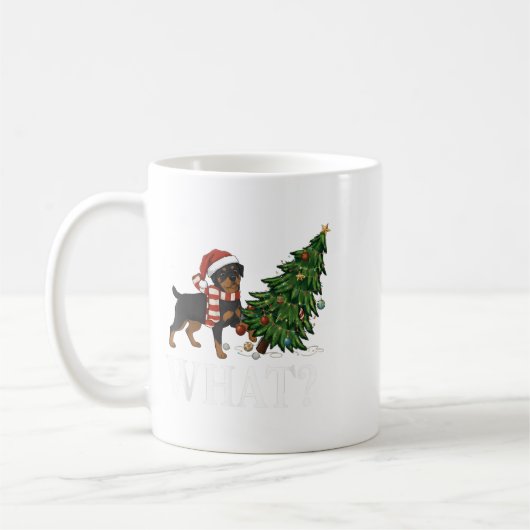 Mug Funny Xmas Rottweiler Poussant l'arbre de Noël (Gauche)